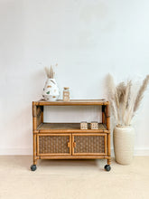 Load image into Gallery viewer, Rattan Rolling Bar Cart
