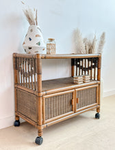 Load image into Gallery viewer, Rattan Rolling Bar Cart
