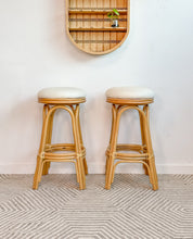 Load image into Gallery viewer, Pair of Rattan Swivel Barstools
