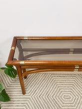 Load image into Gallery viewer, Mid Century Wood and Brass Console Table
