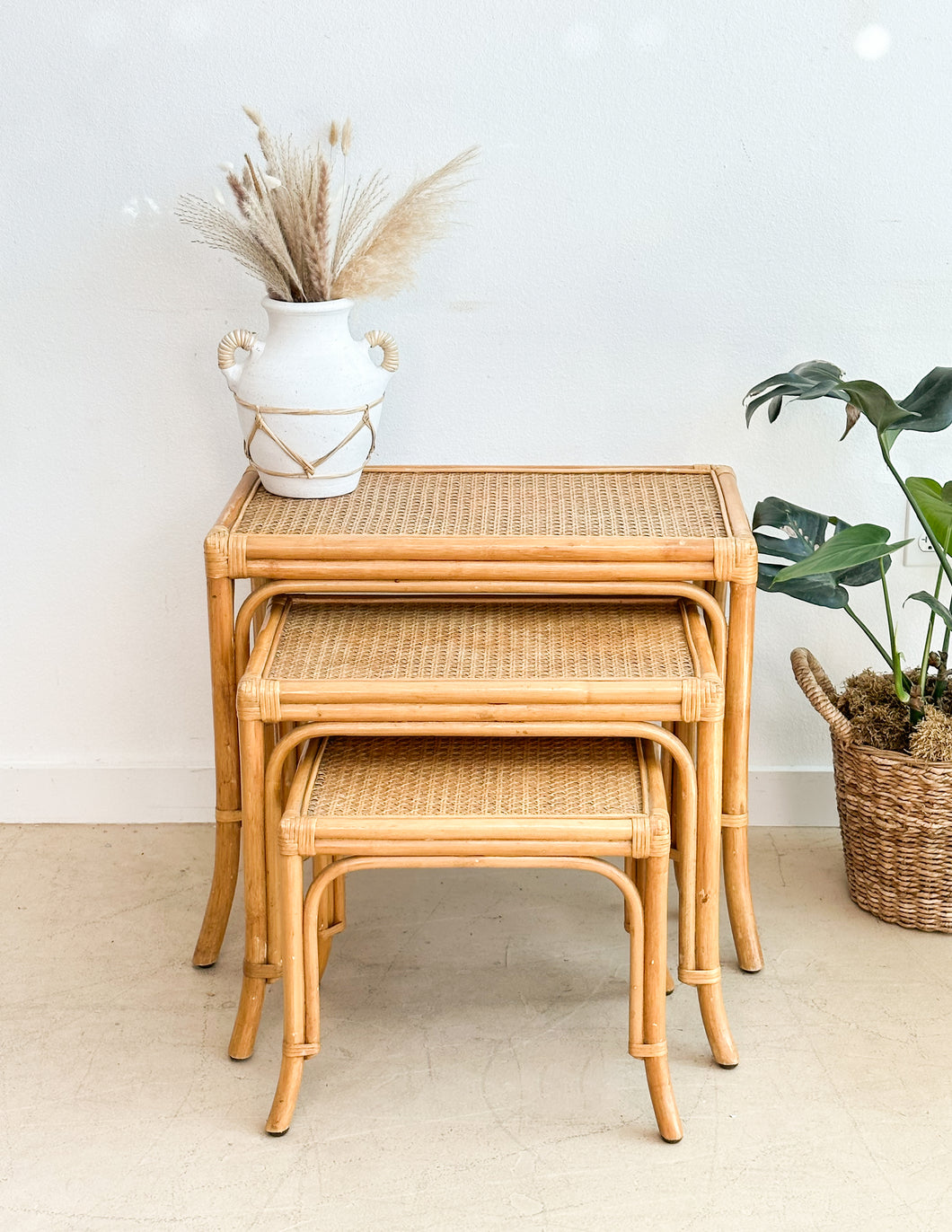 Set of Cane Nesting Tables