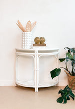 Load image into Gallery viewer, White Rattan Half Round Entry Table
