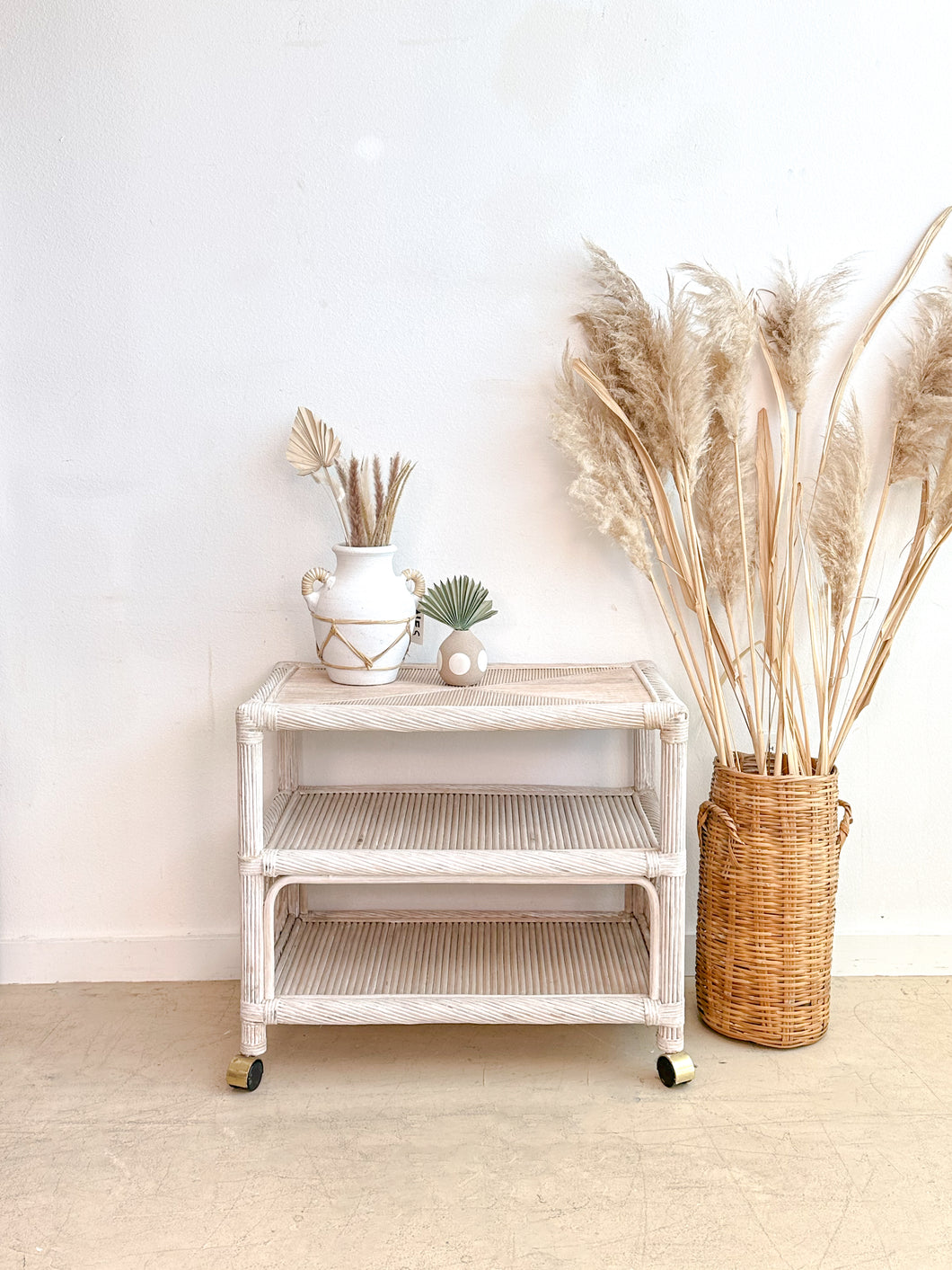 Pencil Reed Rattan Bar Cart