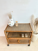 Load image into Gallery viewer, Rattan Rolling Bar Cart
