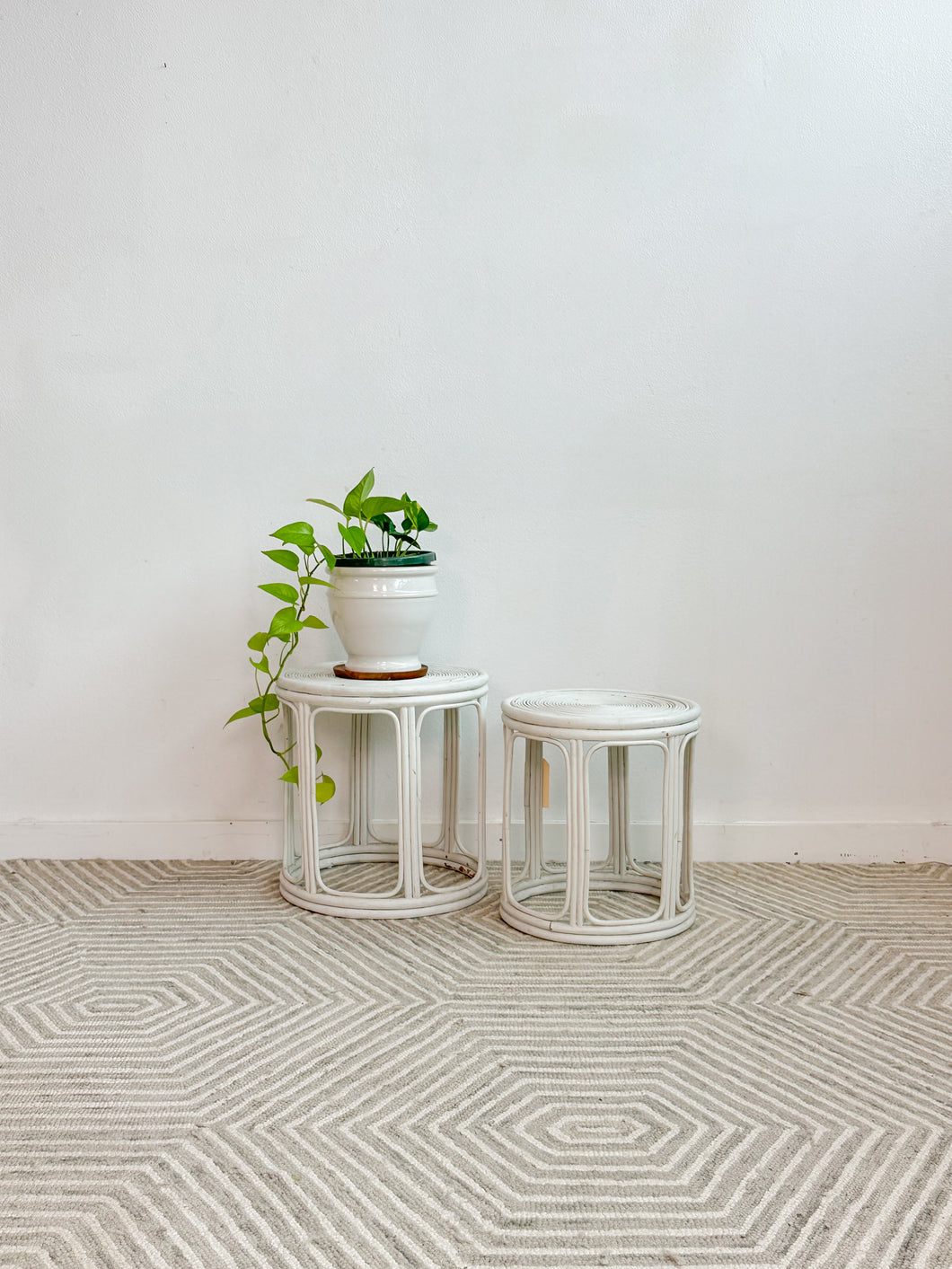 Pair of Coiled Rattan End Tables