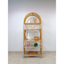 Load image into Gallery viewer, Vintage Arched Rattan Wicker Bamboo Shelf Hollywood Regency Coastal 5 shelves
