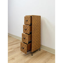 Load image into Gallery viewer, Wicker Parquetry Apothecary Narrow Four Drawer Chest Metal Base Coastal
