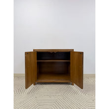 Load image into Gallery viewer, MCM Cabinet Brass Pulls Checker Panel Doors Vintage Mid-Century Storage
