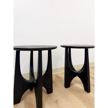 Load image into Gallery viewer, West Elm Solid Wood Black Round End Table Pair Modern Accent Tables
