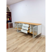 Load image into Gallery viewer, Modern MCM Wood Glass Metal Sideboard Credenza White Natural Frosted Glass
