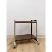 Load image into Gallery viewer, Mid Century Chrome and Wood Laminate Bar Cart, Rolling Serving Cart
