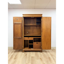 Load image into Gallery viewer, Coastal Boho Faux Bamboo Wicker Rattan Armoire Wardrobe Combo with Foldout Desk
