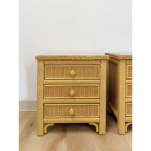 Load image into Gallery viewer, Henry Link Wicker 3-Drawer Pair of Nightstands Vintage Coastal Hollywood Regency
