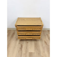 Load image into Gallery viewer, Vintage Chest Coastal Wicker Rattan Three Drawer Boho Hollywood Regency Dresser
