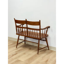 Load image into Gallery viewer, Vintage Maple Spindle Two-Seat Bench Double Crest Turned Legs Farmhouse
