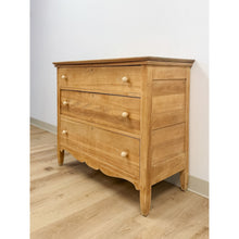 Load image into Gallery viewer, Primitive Scrubbed Pine Three Drawer Dresser Dovetail Porcelain Knobs Vintage
