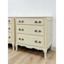 Load image into Gallery viewer, Vintage Pair of Chests French Provincial White 3 Drawer Cabriole Leg Nightstands
