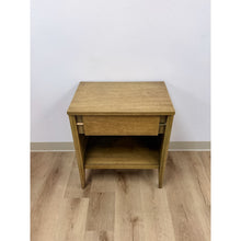 Load image into Gallery viewer, Mid Century Nightstand Single Drawer Open Cubby Gray Wood Tone Tapered Leg
