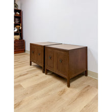 Load image into Gallery viewer, Pair of Vintage MCM Transitional Mersman Clover Walnut End Tables w/ Cabinet
