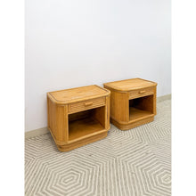 Load image into Gallery viewer, Pair of Blonde Ribbed Pencil Reed Rattan Nightstands Coastal Hollywood Regency
