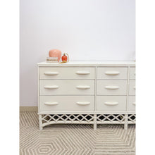 Load image into Gallery viewer, Vintage White Rattan 9-Drawer Dresser Old Florida Ficks Reed Style MCM Coastal

