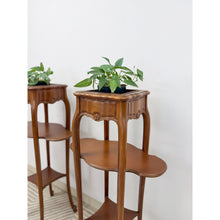 Load image into Gallery viewer, French Provincial Planter Box Stand Side Table Copper Tray Vintage Pair
