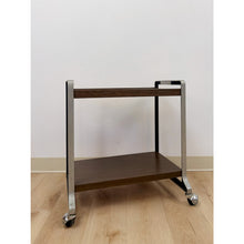 Load image into Gallery viewer, Mid Century Chrome and Wood Laminate Bar Cart, Rolling Serving Cart
