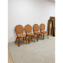 Load image into Gallery viewer, Cane Rattan Round Dining Chair Set Four Cushion Coastal Hollywood Regency

