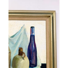 Load image into Gallery viewer, Vintage Original Oil Painting Still Life Bottles Jugs, Framed Art, Canvas, Blue
