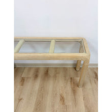 Load image into Gallery viewer, Vintage Console Table Lightwash Pencil Reed Glass Top Coastal Boho MCM Regency
