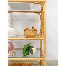 Load image into Gallery viewer, Vintage Arched Rattan Wicker Bamboo Shelf Hollywood Regency Coastal 5 shelves
