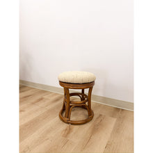 Load image into Gallery viewer, Vintage Rattan Swivel Stool Beige Upholstered Coastal Boho Ottoman
