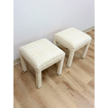 Load image into Gallery viewer, Milo Baughman Style White Parsons Upholstered Stool Pair Vintage MCM Cube

