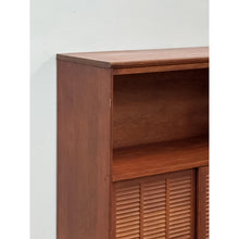 Load image into Gallery viewer, Vintage Handmade MCM Style End Table, Red Stained Wood Sliding Doors, Book Case
