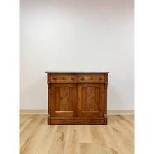 Load image into Gallery viewer, Antique French Provincial Marble Burlwood Buffet 2 Drawer Locking Cabinet
