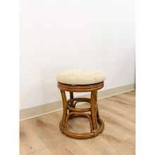 Load image into Gallery viewer, Vintage Rattan Swivel Stool Beige Upholstered Coastal Boho Ottoman
