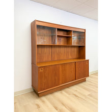 Load image into Gallery viewer, MCM Teak 2 Piece China Cabinet Sliding Doors Shelves Vintage Buffet Storage
