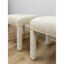 Load image into Gallery viewer, Milo Baughman Style White Parsons Upholstered Stool Pair Vintage MCM Cube
