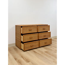 Load image into Gallery viewer, Vintage Coastal Bamboo Six Drawer Dresser Wicker Inlay Storage Regency Chest
