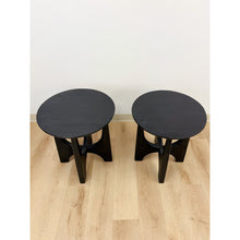 Load image into Gallery viewer, West Elm Solid Wood Black Round End Table Pair Modern Accent Tables
