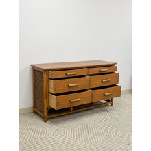 Load image into Gallery viewer, Vintage Petite Rattan 6-Drawer Dresser with Lattice Sides Coastal Boho MCM
