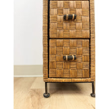 Load image into Gallery viewer, Wicker Parquetry Apothecary Narrow Four Drawer Chest Metal Base Coastal
