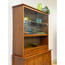 Load image into Gallery viewer, Vintage Hutch by Paine Furniture MCM China Cabinet, Parquet Doors, Glass Sliding
