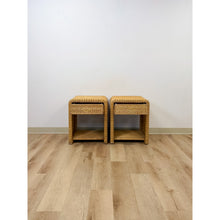 Load image into Gallery viewer, Pair of Vintage Wicker Arched Nightstands Coastal Regency Bedside Tables
