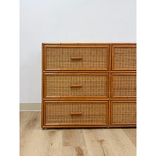 Load image into Gallery viewer, Vintage Coastal Bamboo Six Drawer Dresser Wicker Inlay Storage Regency Chest
