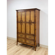 Load image into Gallery viewer, Vintage Thomasville Pauletti Faux Bamboo Woven Armoire, Collectible Storage
