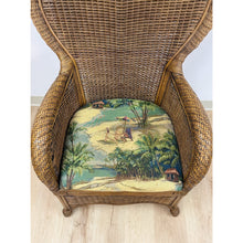 Load image into Gallery viewer, Coastal Wicker Rattan Chair Vintage Beach Scene Cushion Boho Accent Outdoor
