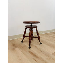 Load image into Gallery viewer, Vintage Victorian Adjustable Piano Stool Brass Claw Ball Feet Turned Wood
