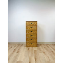 Load image into Gallery viewer, Dixie Parquet Inlay Tall Chest of Drawers Brass Detail Coastal Hollywood Regency
