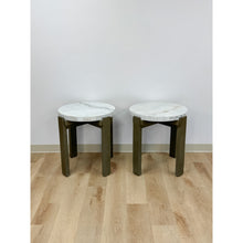 Load image into Gallery viewer, Vintage Round End Tables Beige Marble Top Gray Metal Base Pair Modern Accent
